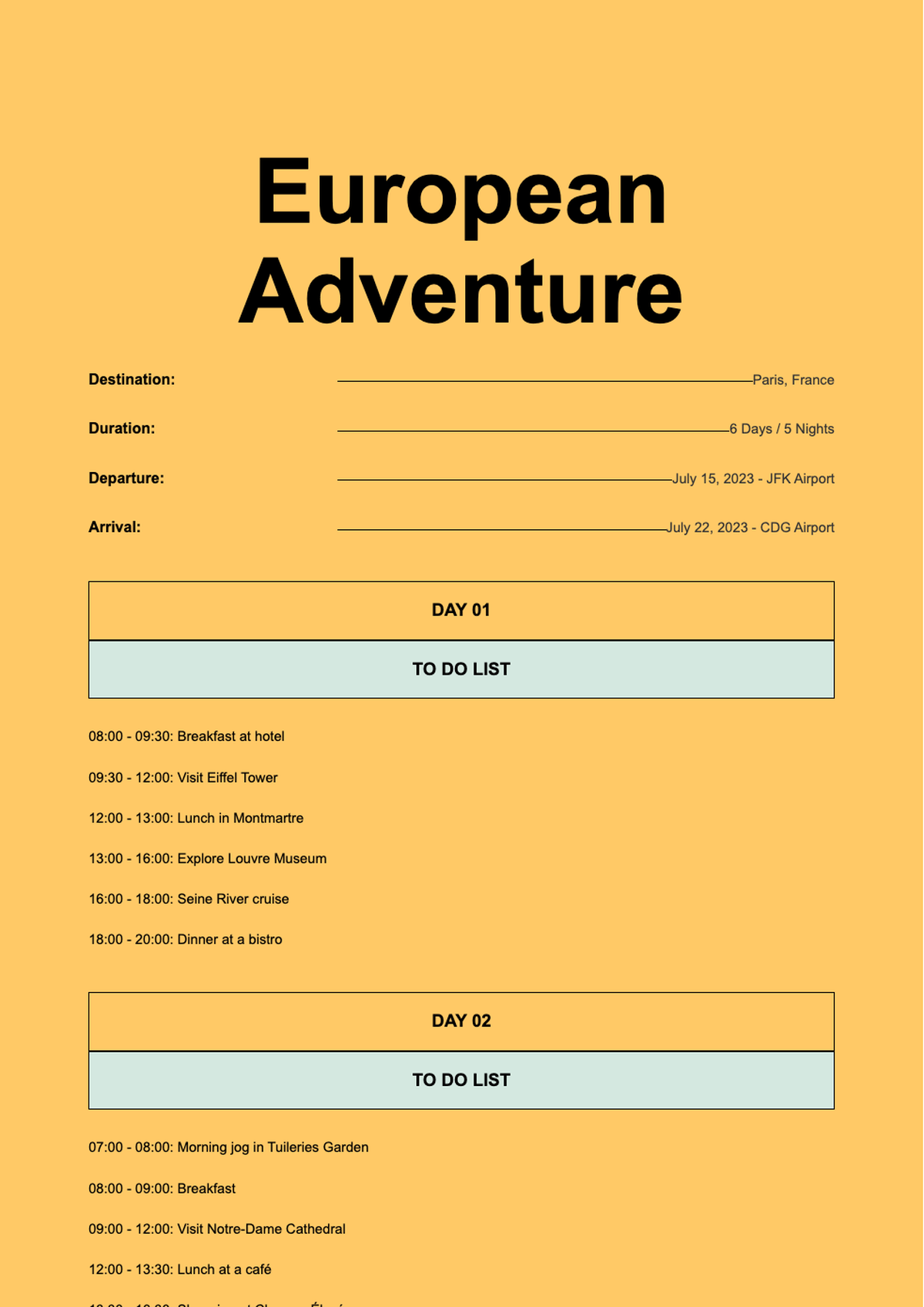 Travel itinerary template with daily to do lists and passport graphics_variant_1